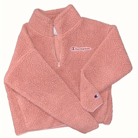 Champion Tops - Champion Women’s Sherpa Fleece Pullover Pink Quarter Zip Small Cozy Teddy Jacket